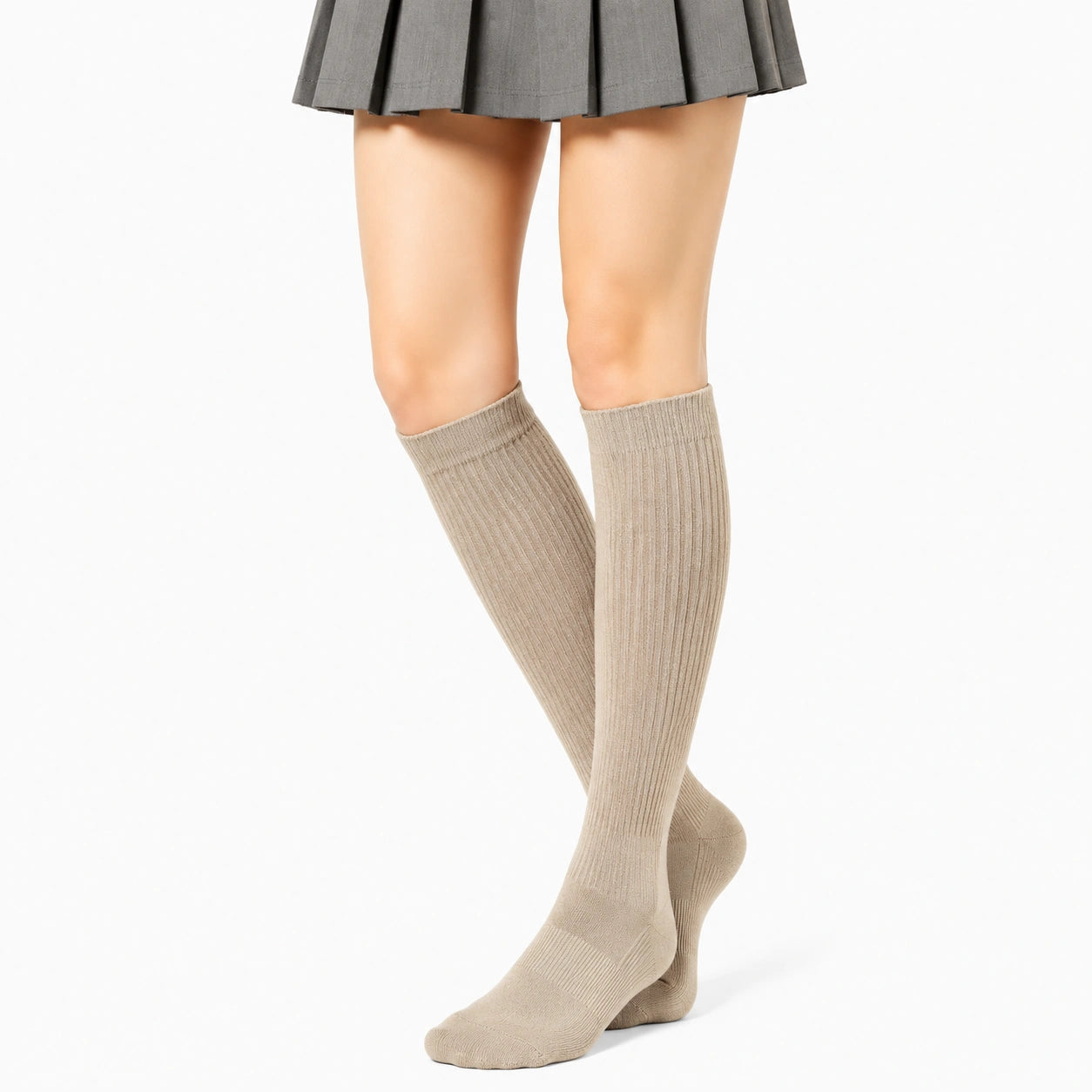 Calze al ginocchio 35-38 beige a coste in maglia stile classico