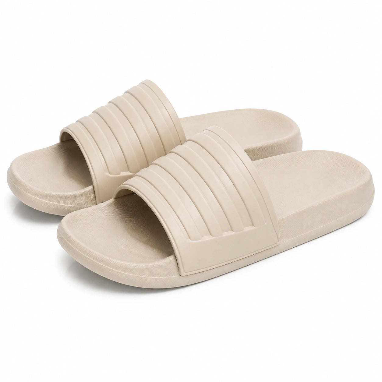 Ciabatte aperte 38/39 in materiale sintetico beige con fascia scanalata
