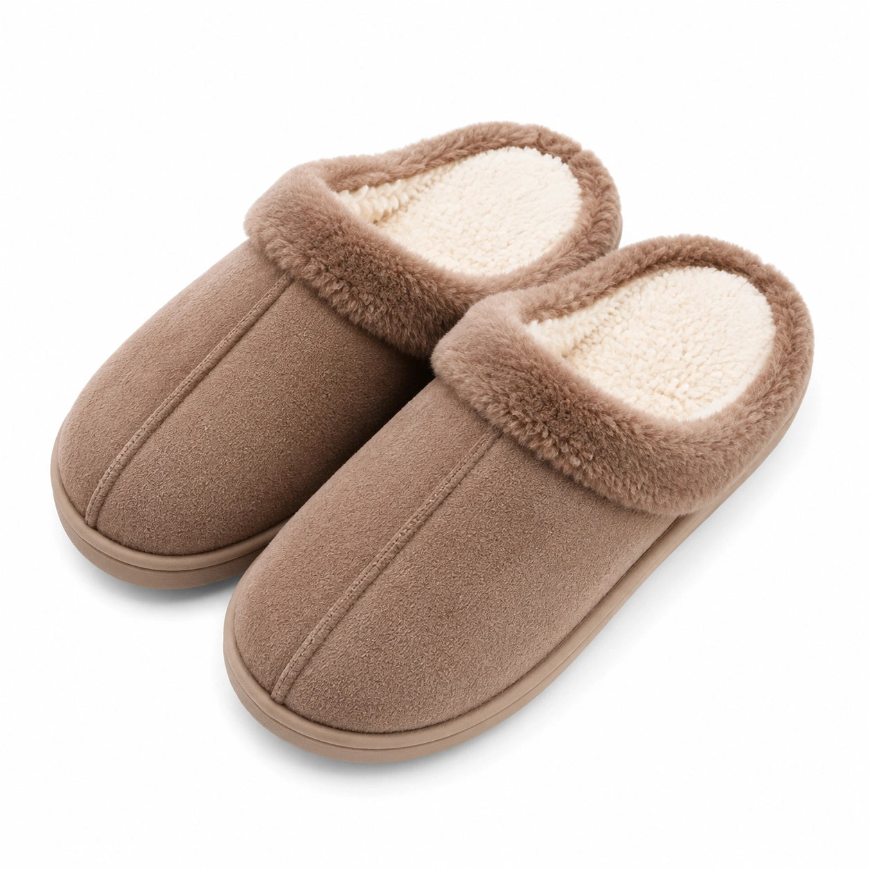 Pantofole da casa 38/39 in tessuto effetto camoscio tortora con fodera soffice