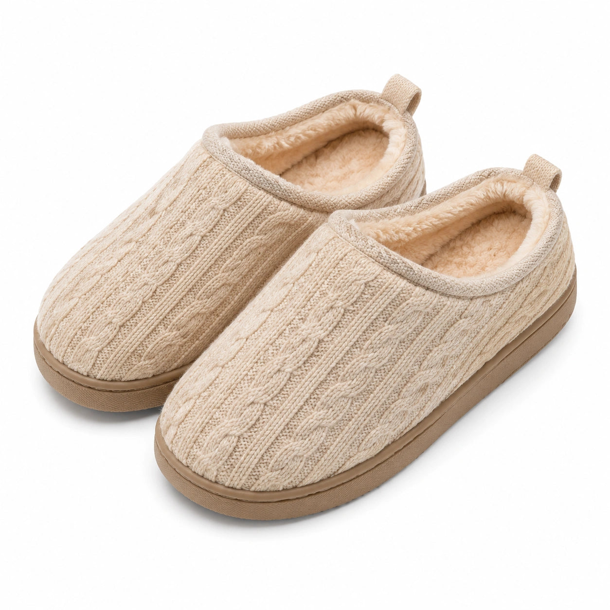 Pantofole da casa 42/43 in tessuto beige con fodera morbida e suola antiscivolo