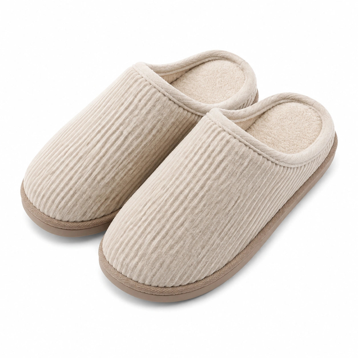 Pantofole da casa 38/39 in tessuto a coste beige - interno morbido