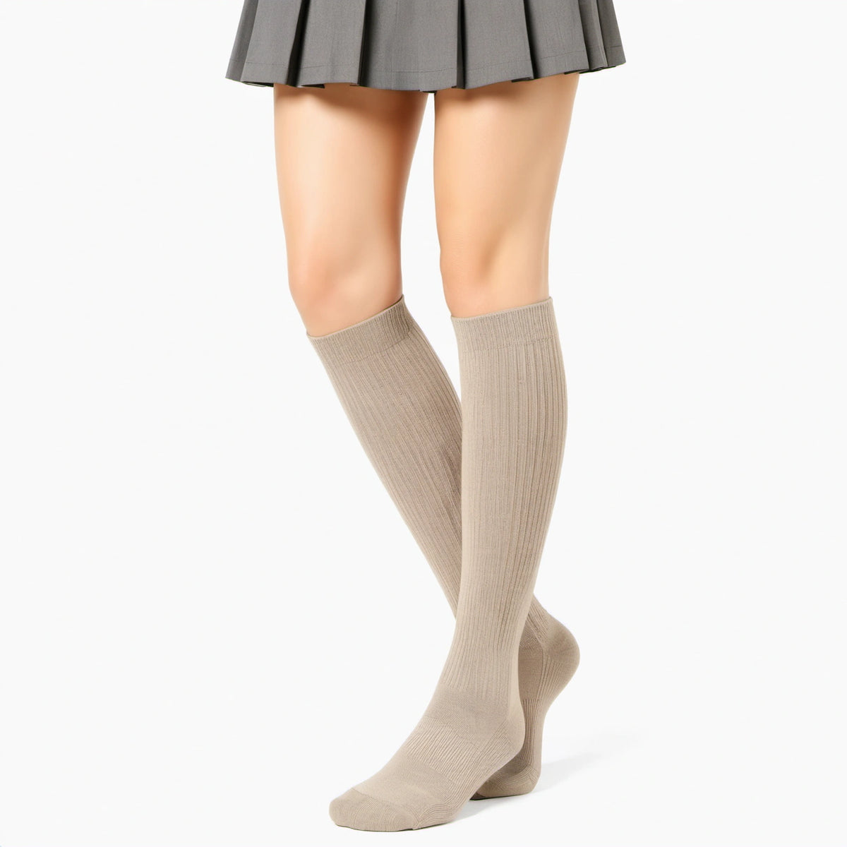 Calze al ginocchio 35-38 beige a coste in maglia stile classico