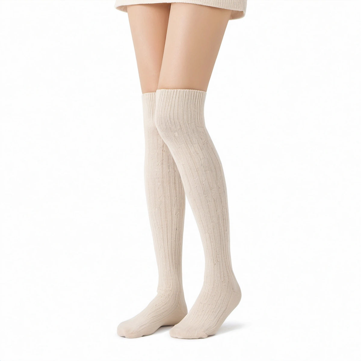 Calze lunghe al ginocchio 39-42 in maglia beige a coste stile classico
