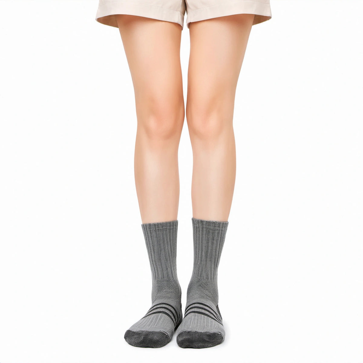 Calze sportive 39-42 in tessuto grigio a coste con righe