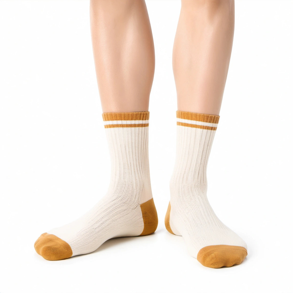 Calze sportive 39-42 in maglia a costine avorio e senape