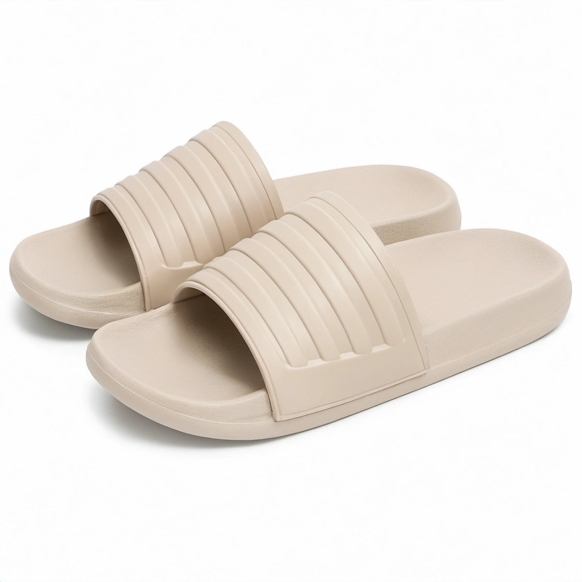 Ciabatte aperte 38/39 in materiale sintetico beige con fascia scanalata