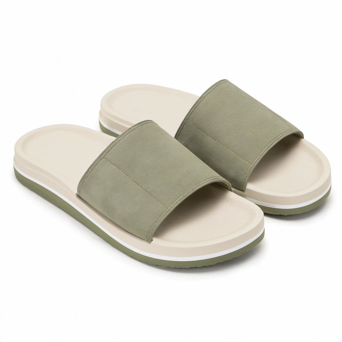 Ciabatte 42/43 verde salvia e beige con fascia in tessuto - suola sintetica per tempo libero