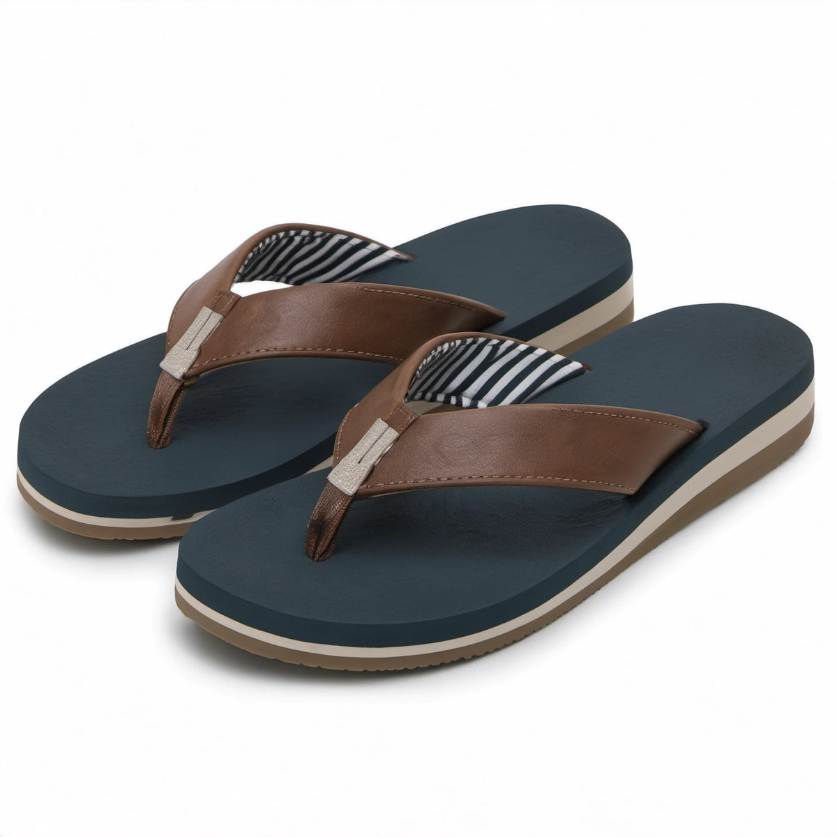 Infradito uomo 40/41 - blu e marrone con fascia effetto pelle stile casual